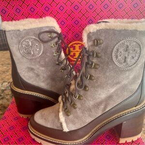 Brand New Tory Burch Grey/Coconut Lug Heel Boots